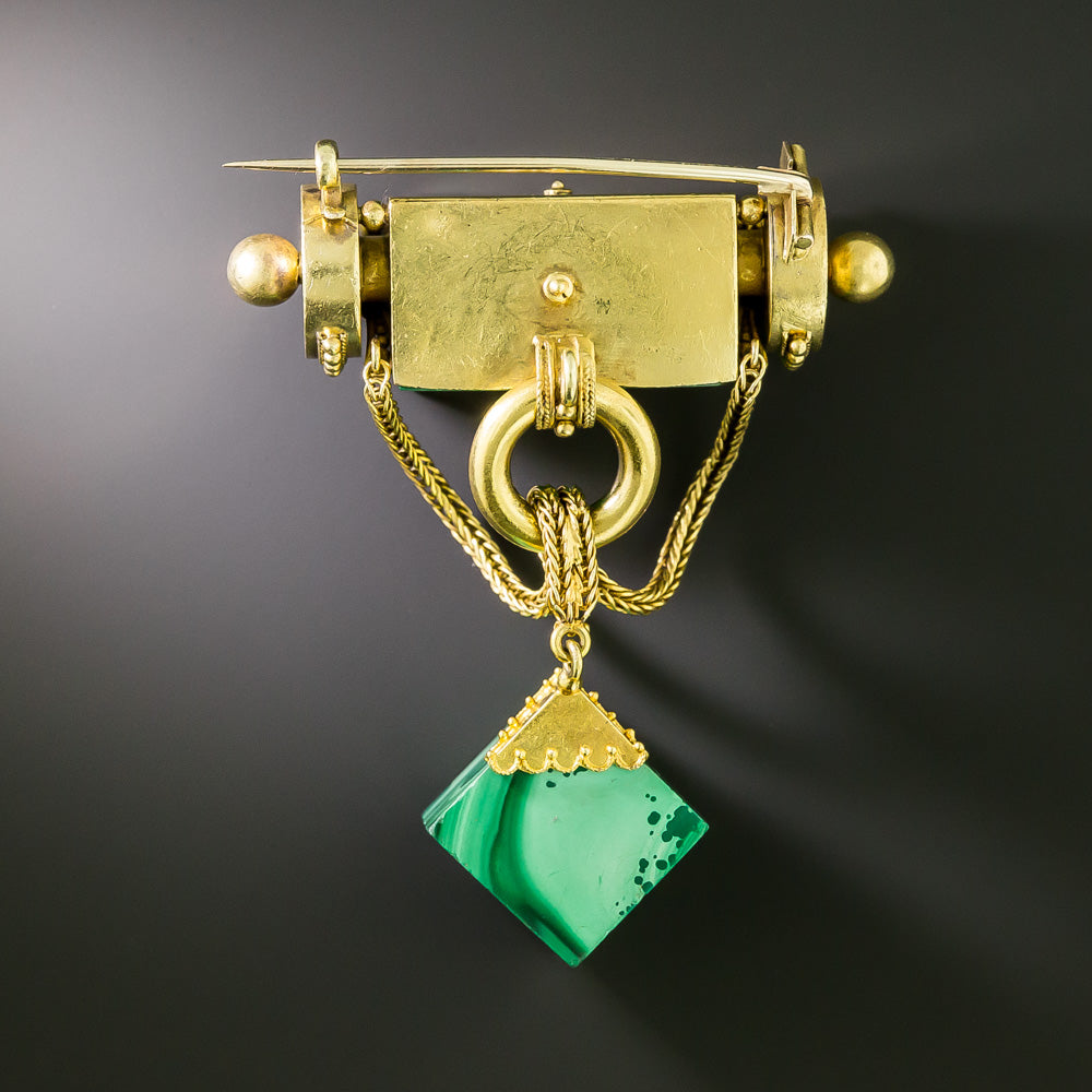 Victorian Malachite Cube and Rectangle Brooch - 3