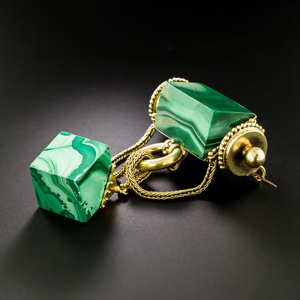 Victorian Malachite Cube and Rectangle Brooch - 4