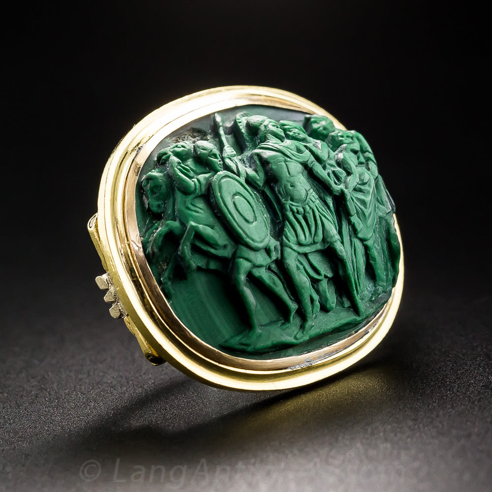 Victorian Malachite Pictorial Cameo Brooch - 3