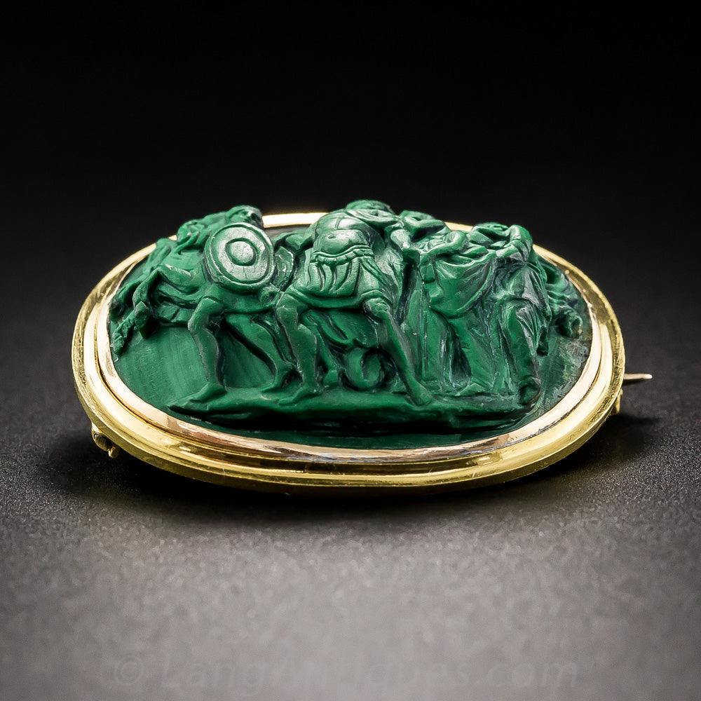 Victorian Malachite Pictorial Cameo Brooch - 4
