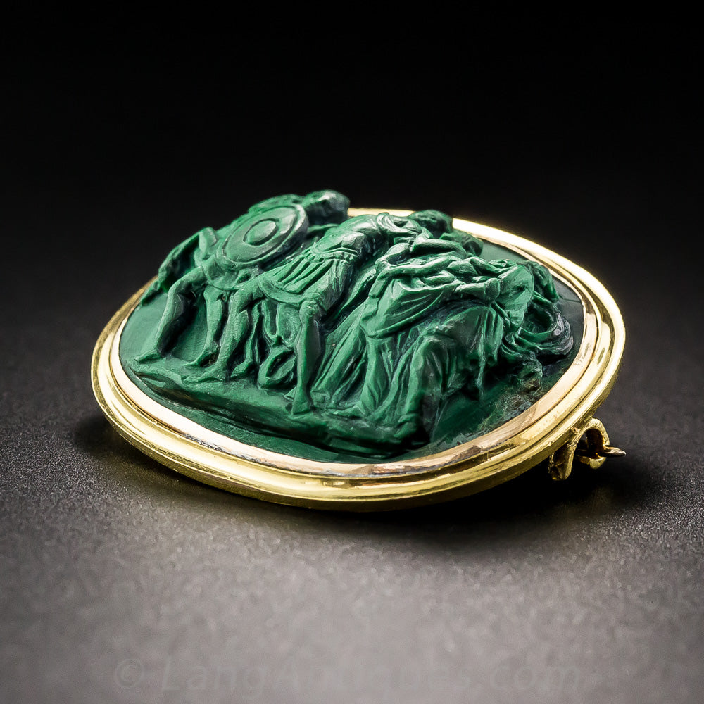 Victorian Malachite Pictorial Cameo Brooch - 5