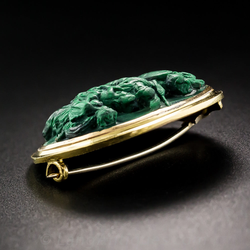 Victorian Malachite Pictorial Cameo Brooch - 6