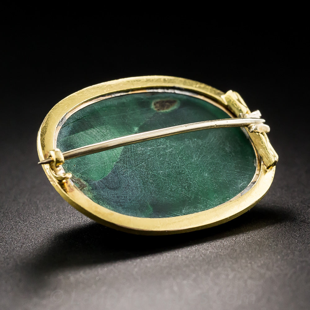 Victorian Malachite Pictorial Cameo Brooch - 7