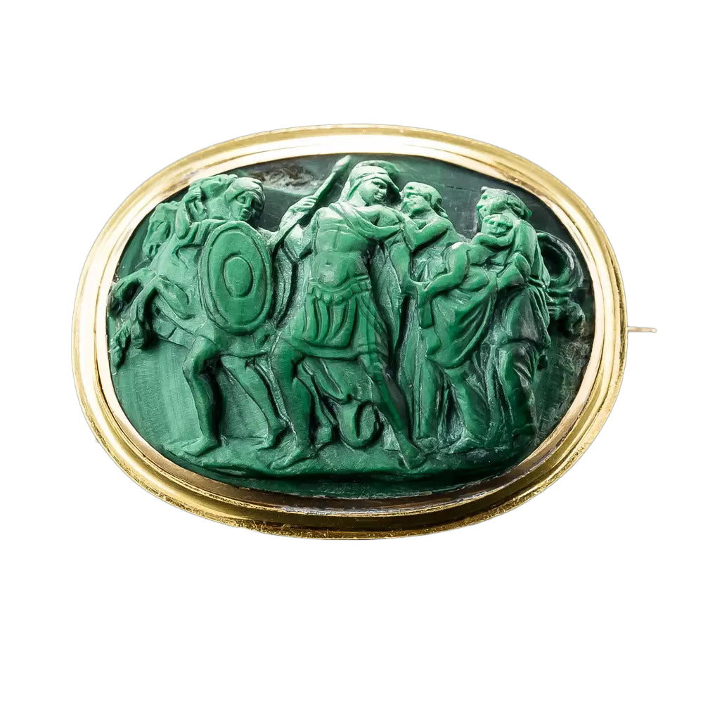 Victorian Malachite Pictorial Cameo Brooch - 8