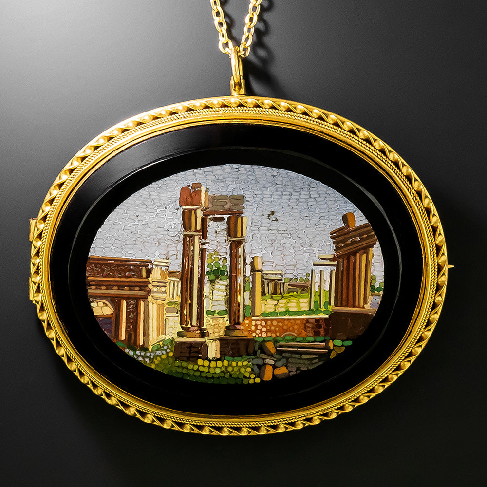 Victorian Micromosaic Roman Ruins Scene Pendant/Brooch - 2