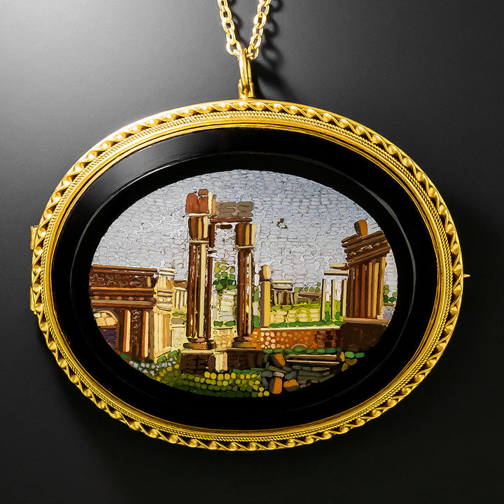 Victorian Micromosaic Roman Ruins Scene Pendant/Brooch