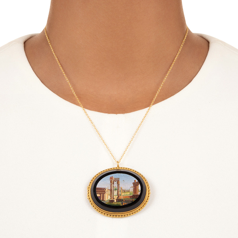 Victorian Micromosaic Roman Ruins Scene Pendant/Brooch - 4