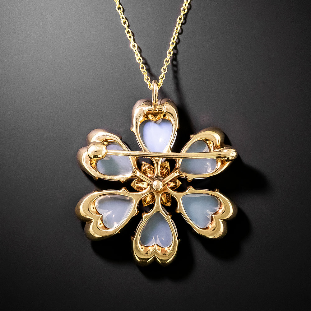Victorian Moonstone, Diamond and Pearl Flower Pendant/Brooch - 3