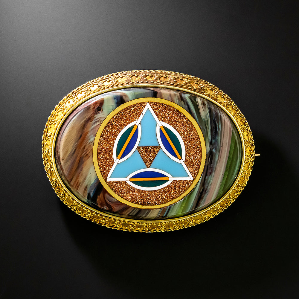 Victorian Mosaic Glass Earring and Brooch Set - 3