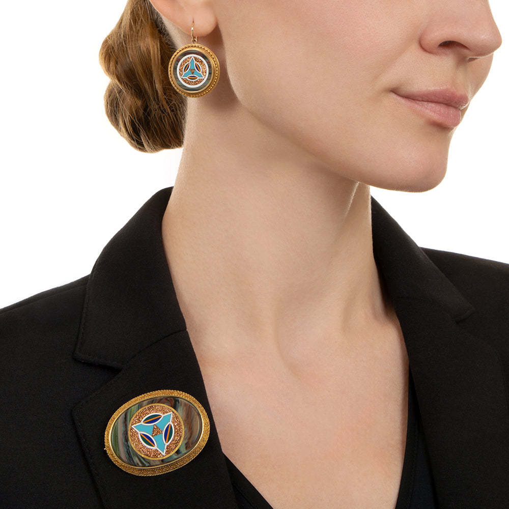 Victorian Mosaic Glass Earring and Brooch Set - 7