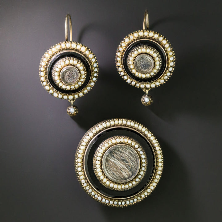 Victorian Mourning Suite With Black Onyx And Seed Pearls