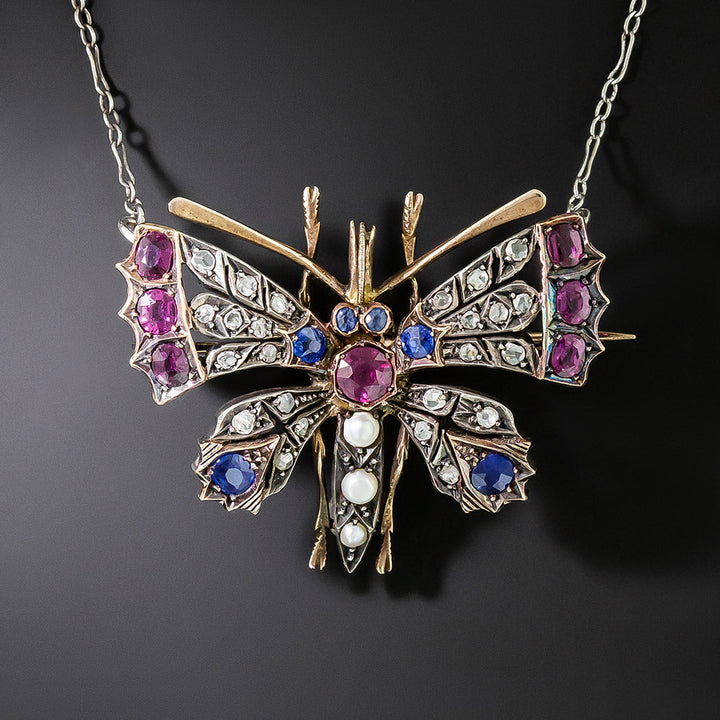 Victorian Multi-Gem Butterfly Convertible Pendant/Brooch