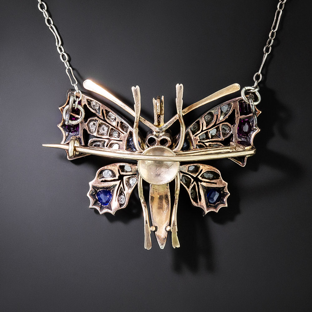 Victorian Multi-Gem Butterfly Convertible Pendant/Brooch - 2