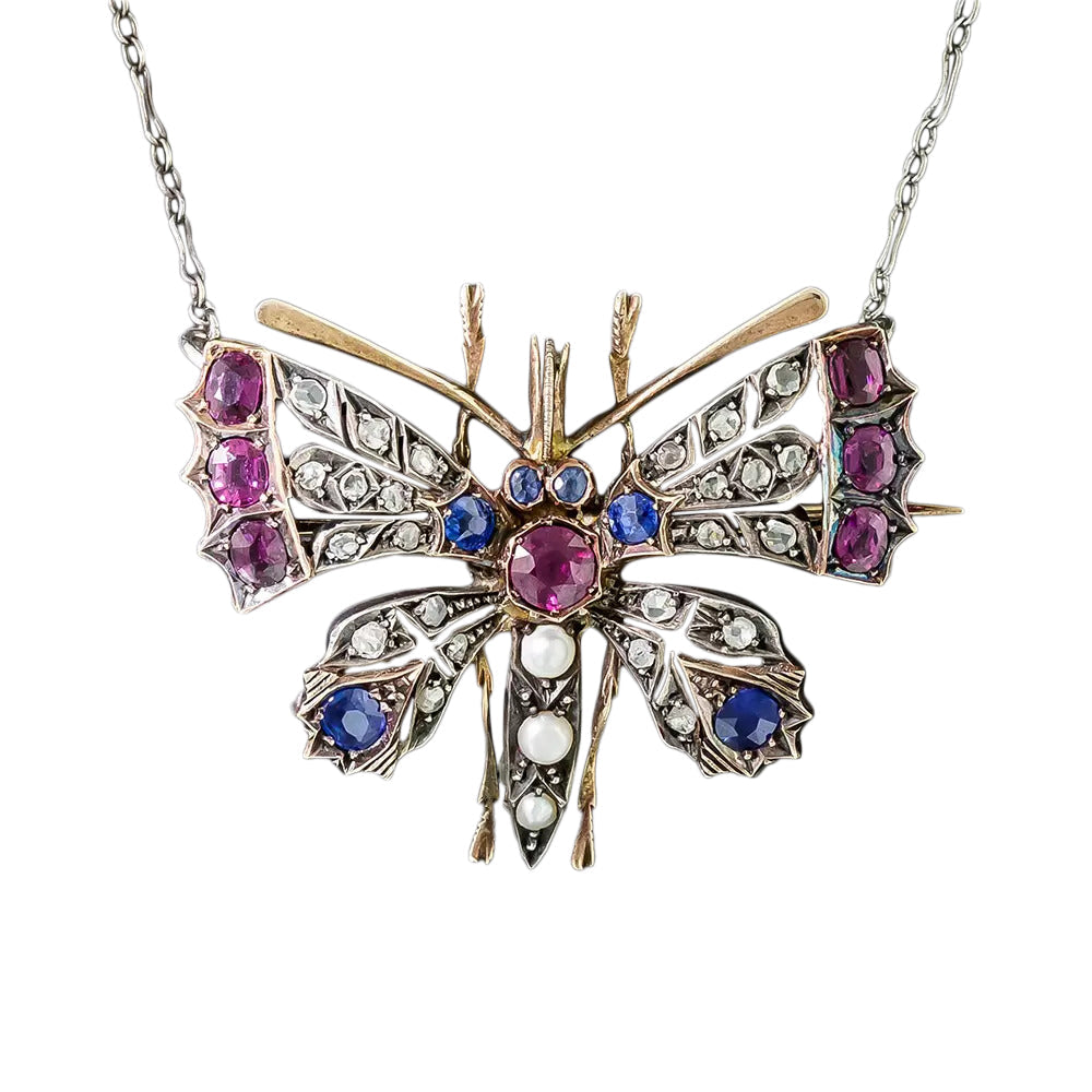 Victorian Multi-Gem Butterfly Convertible Pendant/Brooch - 3