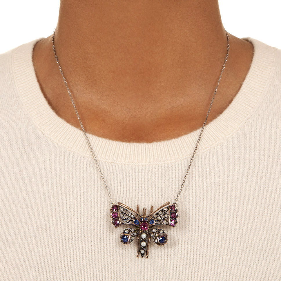 Victorian Multi-Gem Butterfly Convertible Pendant/Brooch - 4