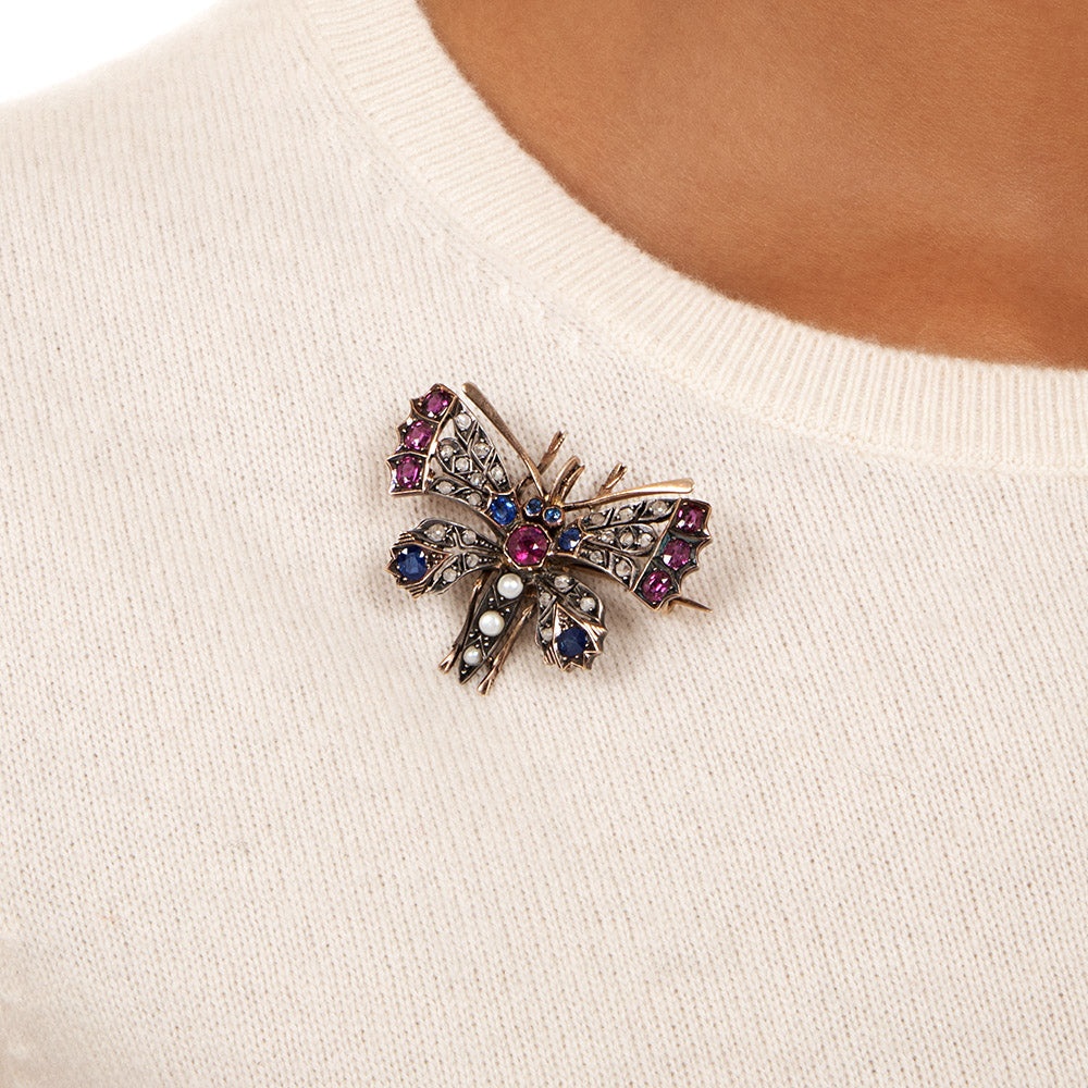 Victorian Multi-Gem Butterfly Convertible Pendant/Brooch - 5