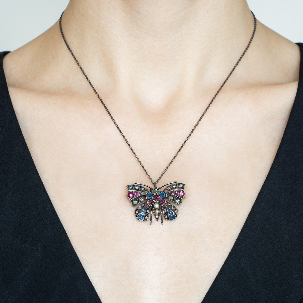Victorian Multi-Stone Butterfly Pendant / Brooch - 11