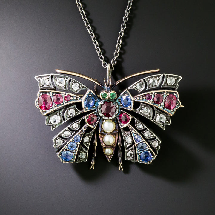 Victorian Multi-Stone Butterfly Pendant / Brooch