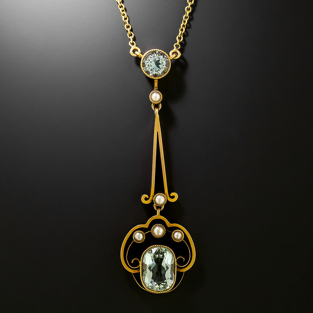 Victorian Natural Pearl and Aquamarine Drop Necklace, United Kingdom - 3