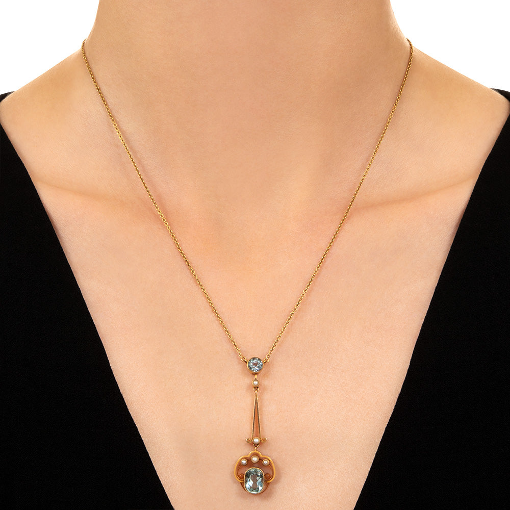 Victorian Natural Pearl and Aquamarine Drop Necklace, United Kingdom - 4