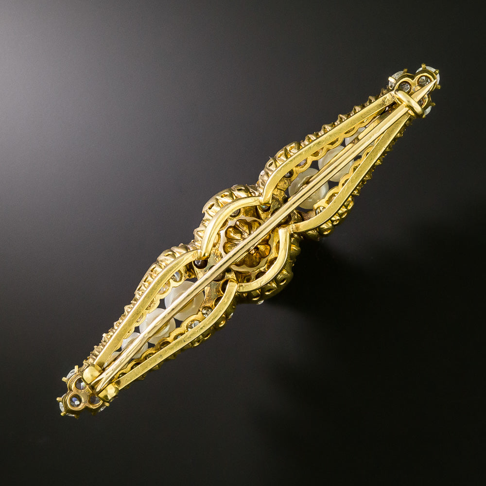 Victorian Natural Pearl and Diamond Bar Pin - GIA  - 6