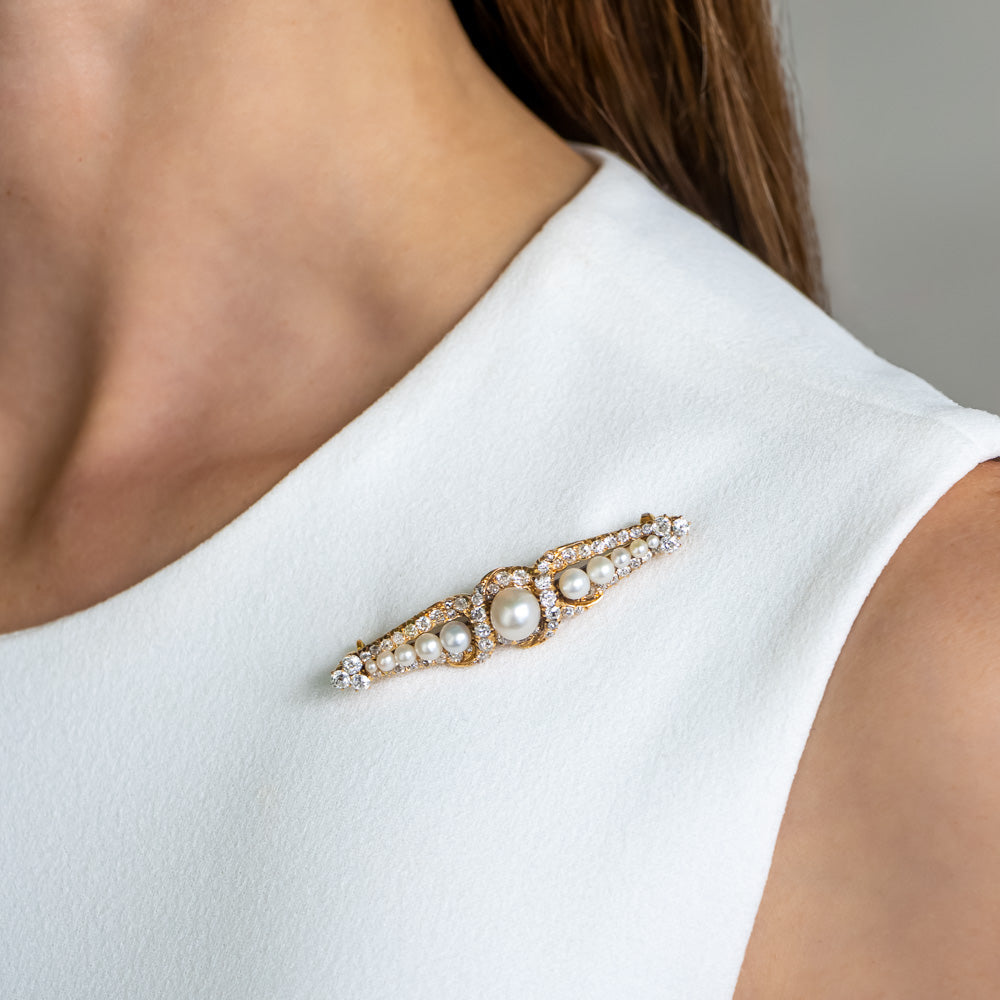 Victorian Natural Pearl and Diamond Bar Pin - GIA  - 8
