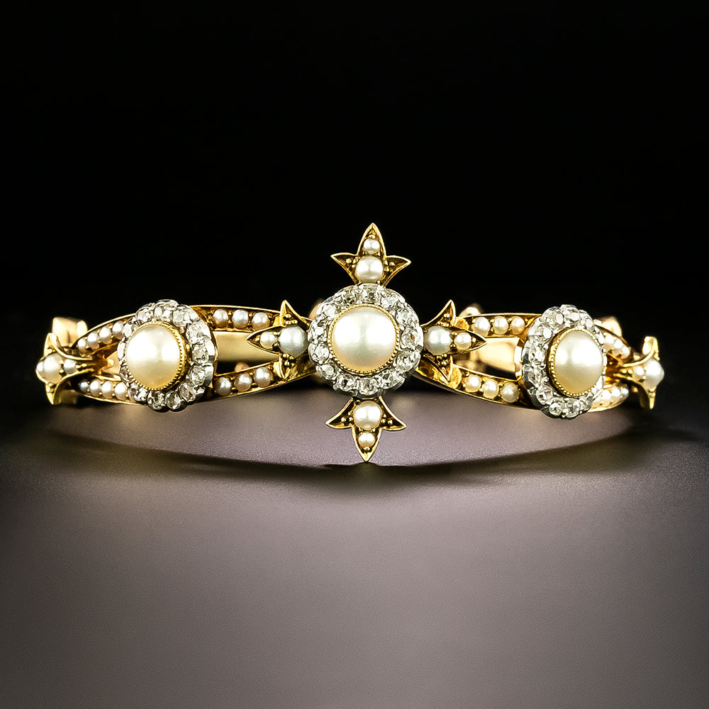 Victorian Natural Pearl and Diamond Bracelet - 2