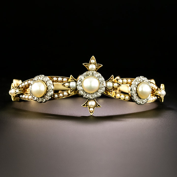 Victorian Natural Pearl and Diamond Bracelet