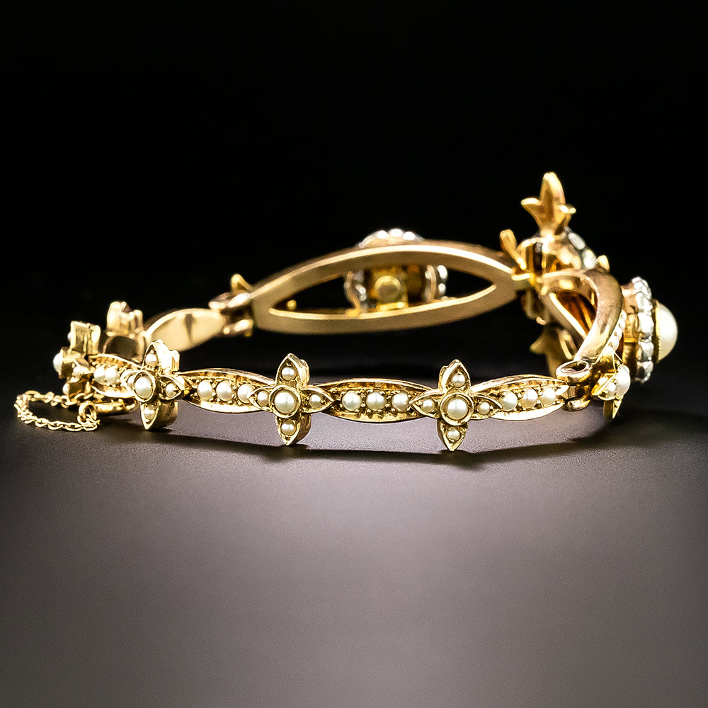 Victorian Natural Pearl and Diamond Bracelet - 3