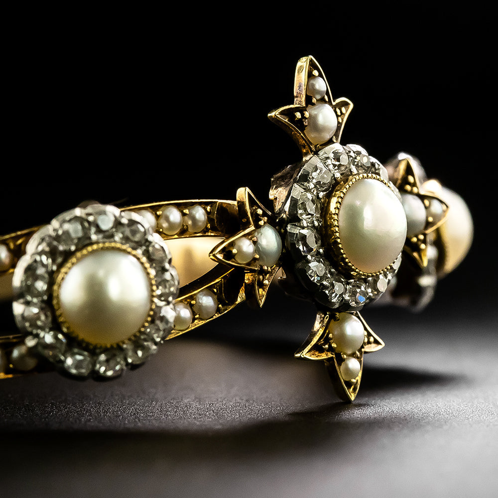 Victorian Natural Pearl and Diamond Bracelet - 4