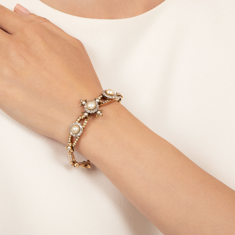 Victorian Natural Pearl and Diamond Bracelet - 5
