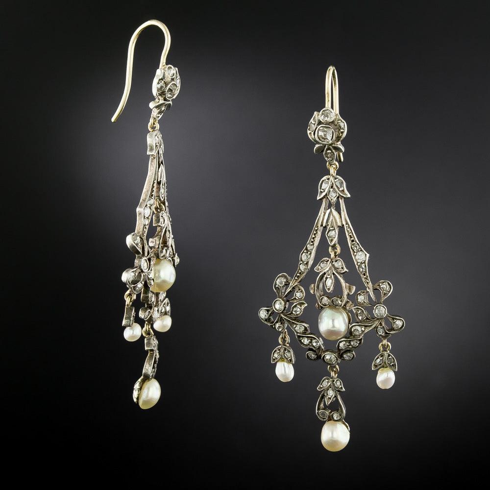 Victorian Natural Pearl and Diamond Dangle Earrings - 3