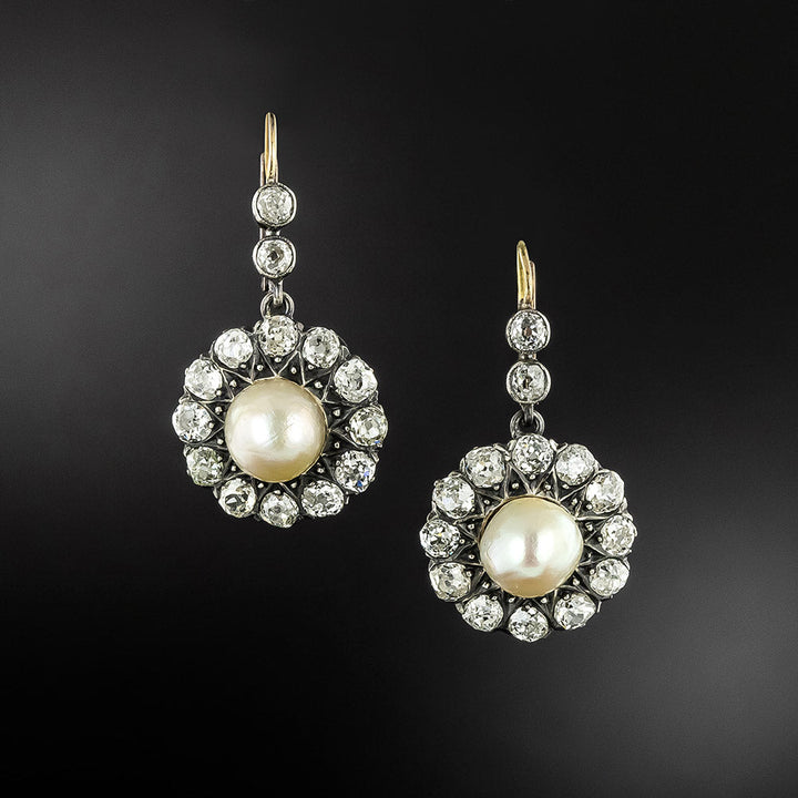 Victorian Natural Pearl and Diamond Earrings - GIA