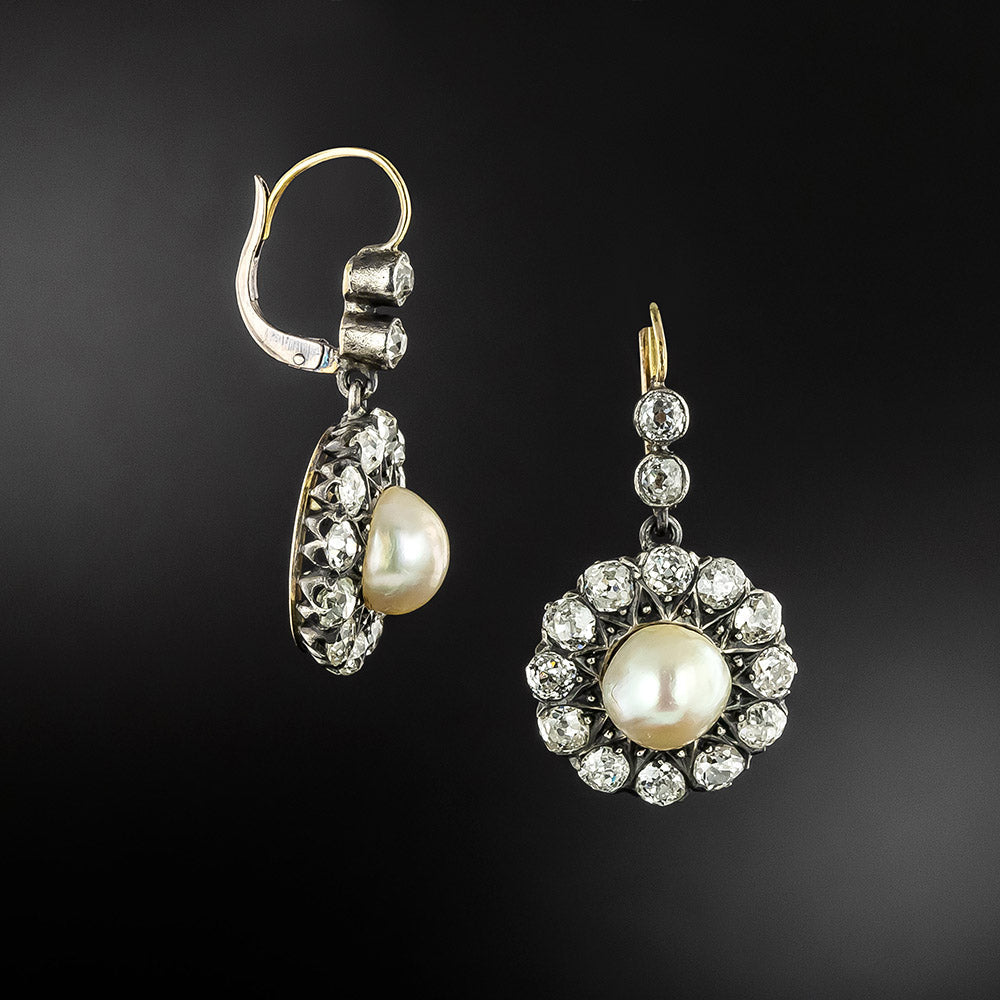 Victorian Natural Pearl and Diamond Earrings - GIA - 3