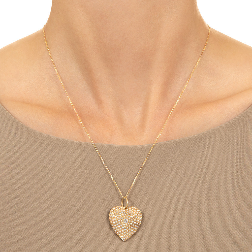 Victorian Natural Pearl and Diamond Heart Necklace - 4