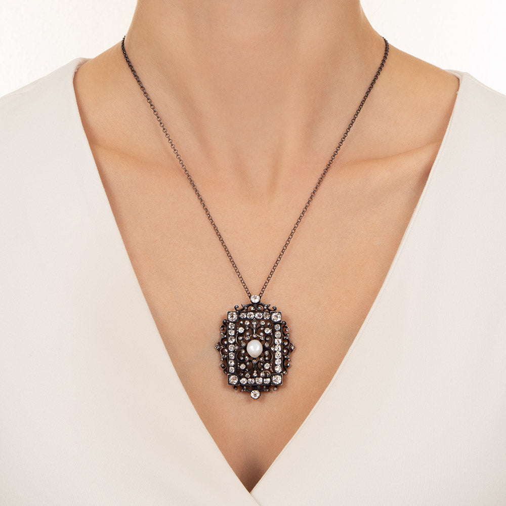 Victorian Natural Pearl and Diamond Pendant/Brooch - 2