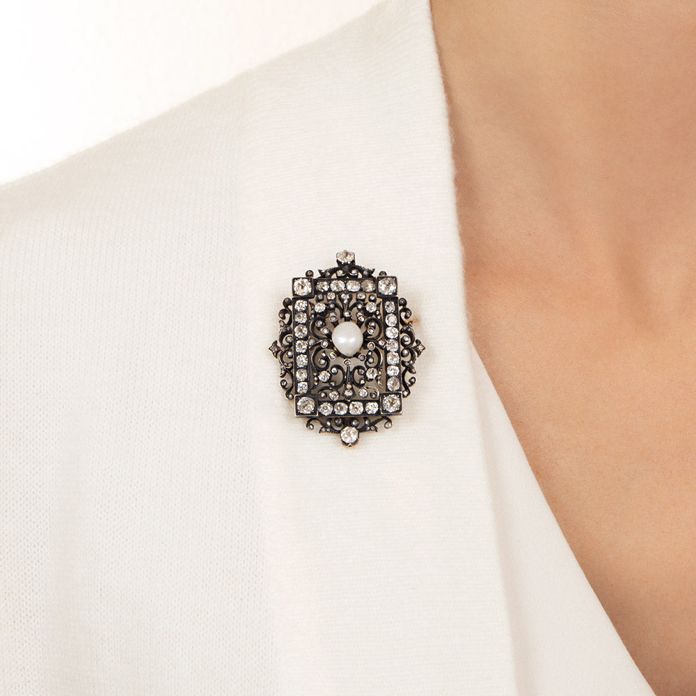 Victorian Natural Pearl and Diamond Pendant/Brooch - 3