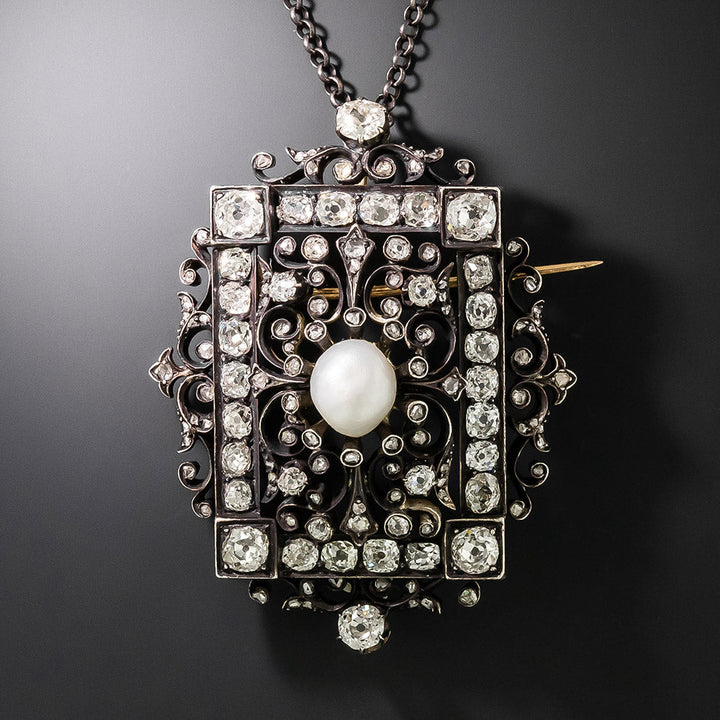 Victorian Natural Pearl and Diamond Pendant/Brooch