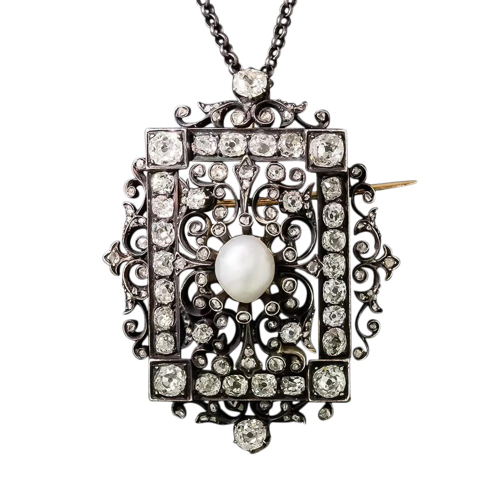 Victorian Natural Pearl and Diamond Pendant/Brooch - 3