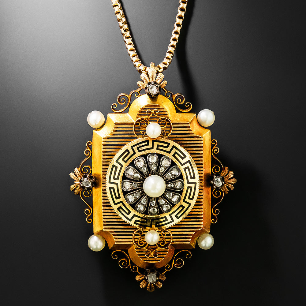 Victorian Natural Pearl and Diamond Pendant/Brooch - 2