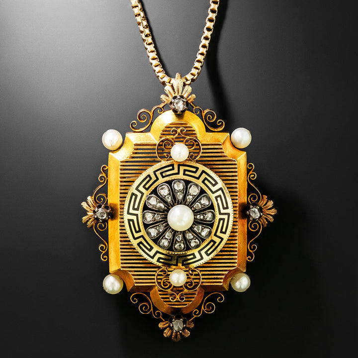 Victorian Natural Pearl and Diamond Pendant/Brooch