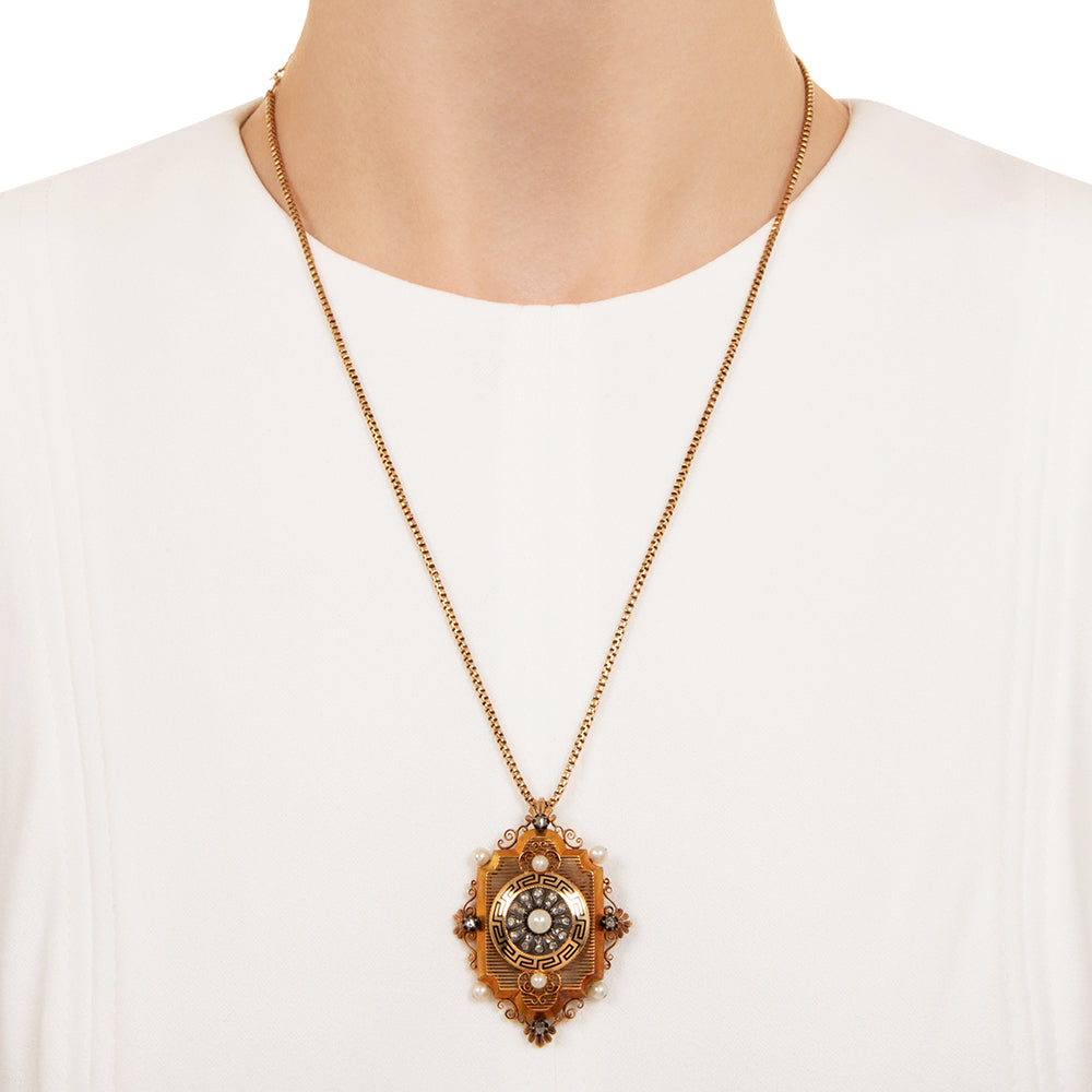 Victorian Natural Pearl and Diamond Pendant/Brooch - 4