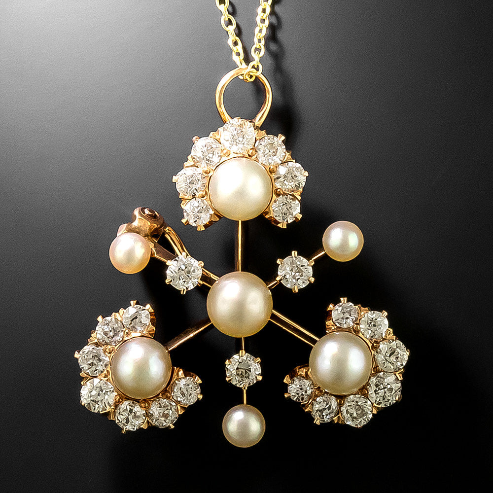 Victorian Natural Pearl and Diamond Pendant/Brooch - 4