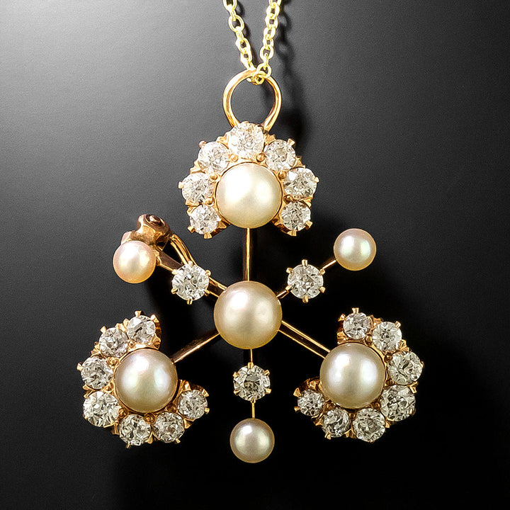 Victorian Natural Pearl and Diamond Pendant/Brooch