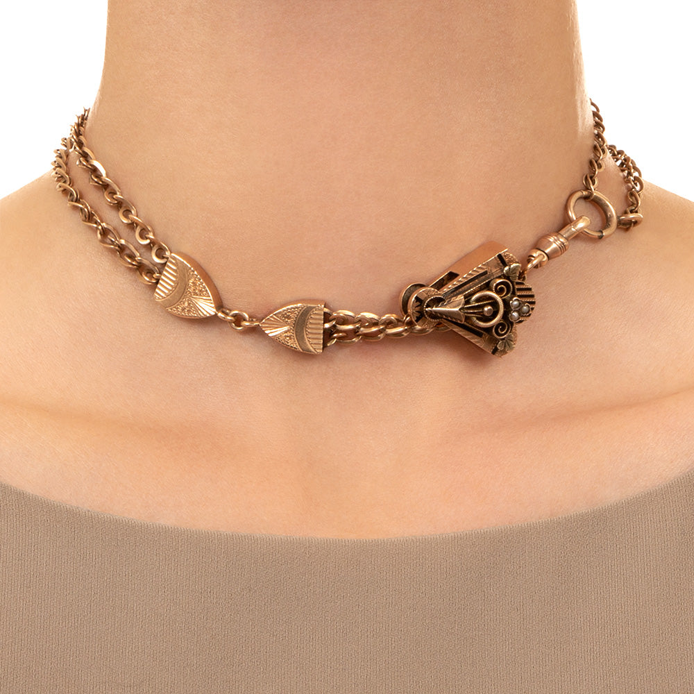 Victorian Natural Pearl and Enamel Slide Necklace - 5
