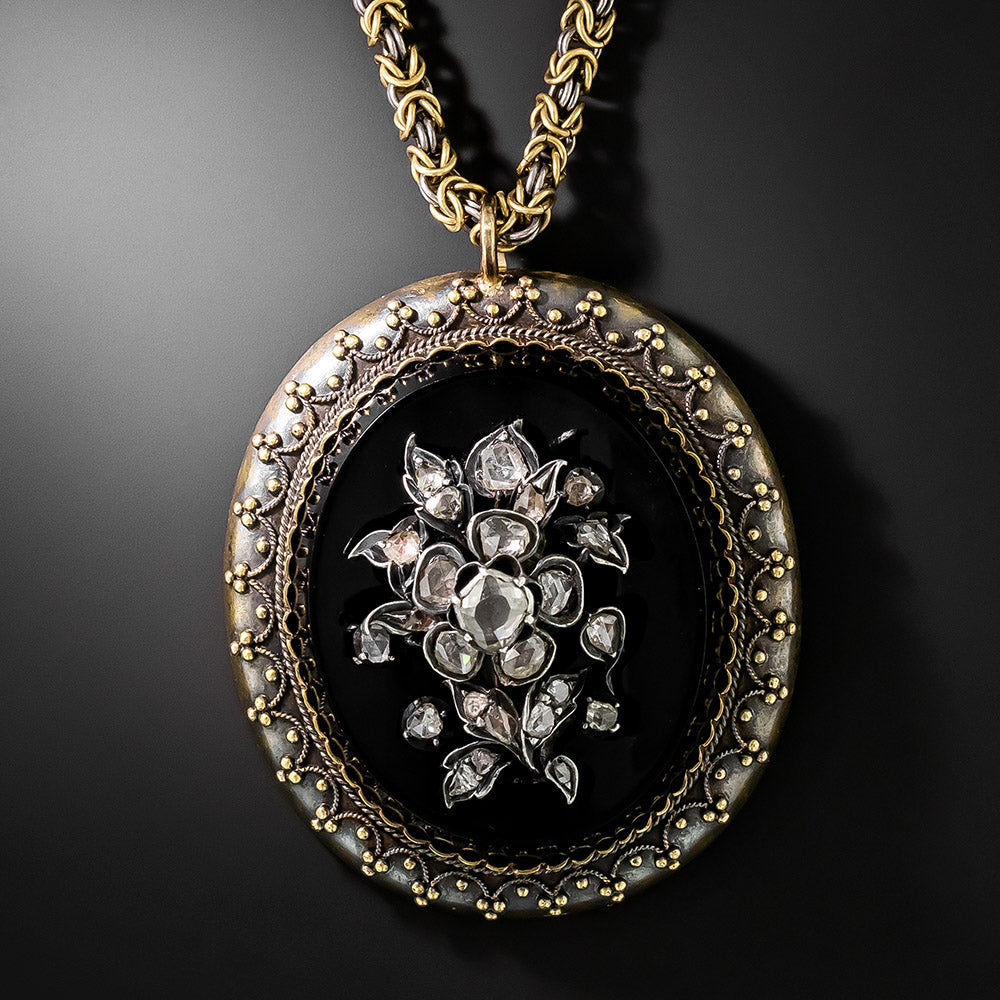Victorian Onyx and Diamond Pendant Necklace - 2