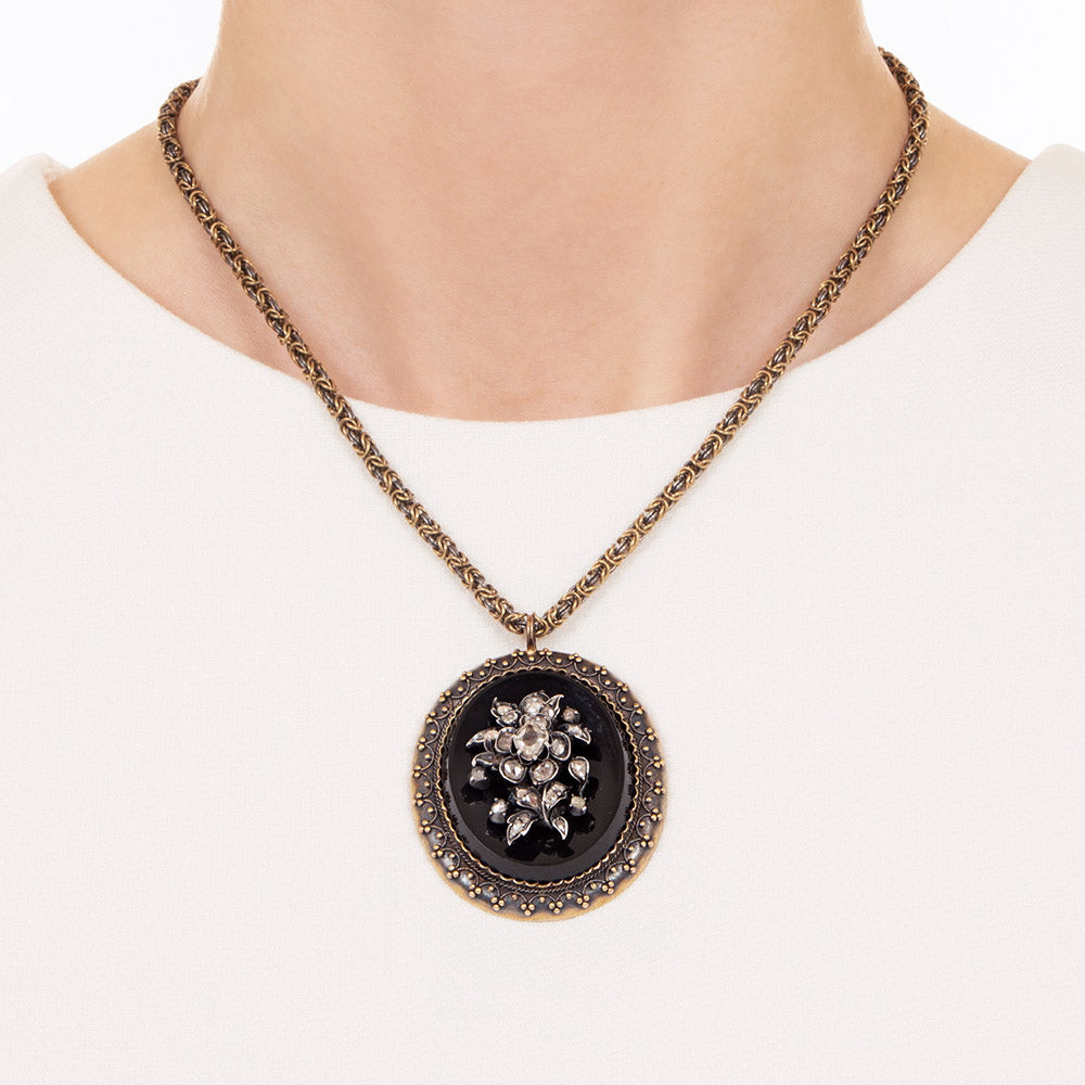 Victorian Onyx and Diamond Pendant Necklace - 3