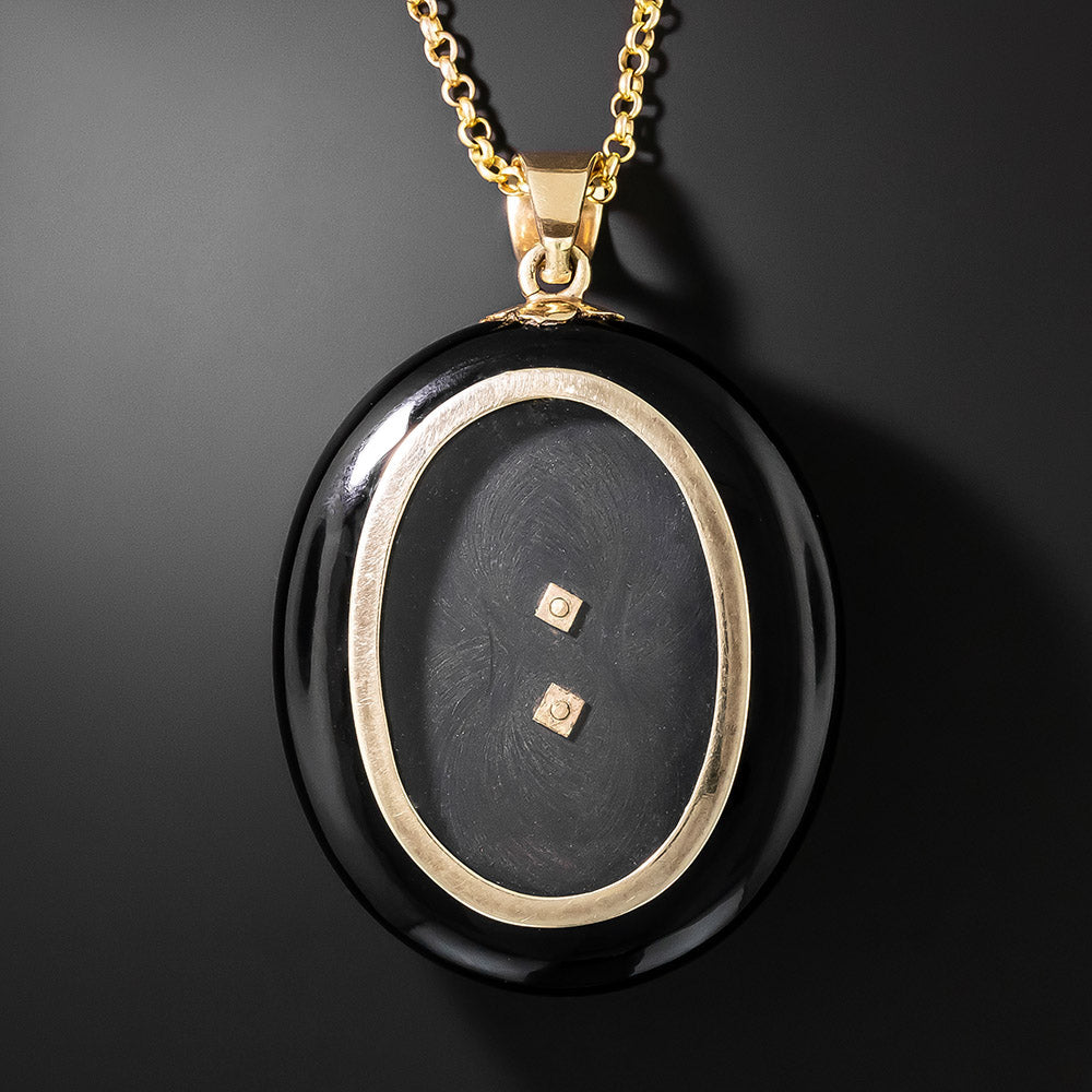 Victorian Onyx and Pearl Pendant Locket Necklace - 3