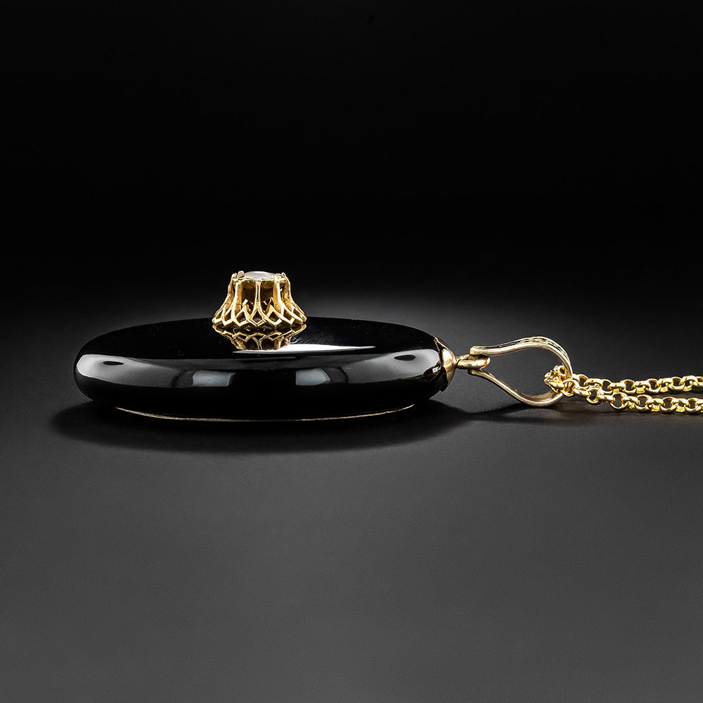 Victorian Onyx and Pearl Pendant Locket Necklace - 4