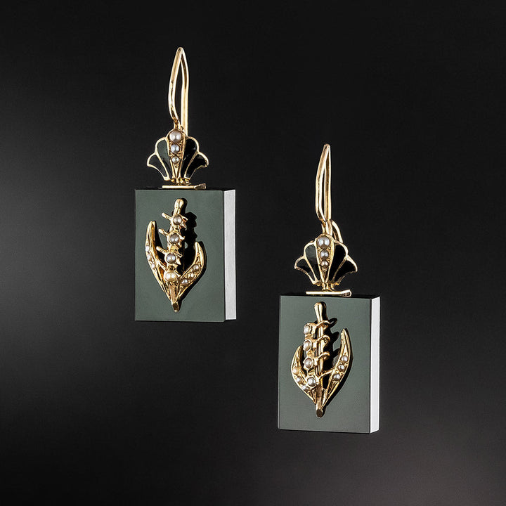 Victorian Onyx and Seed Pearl Dangle Earrings